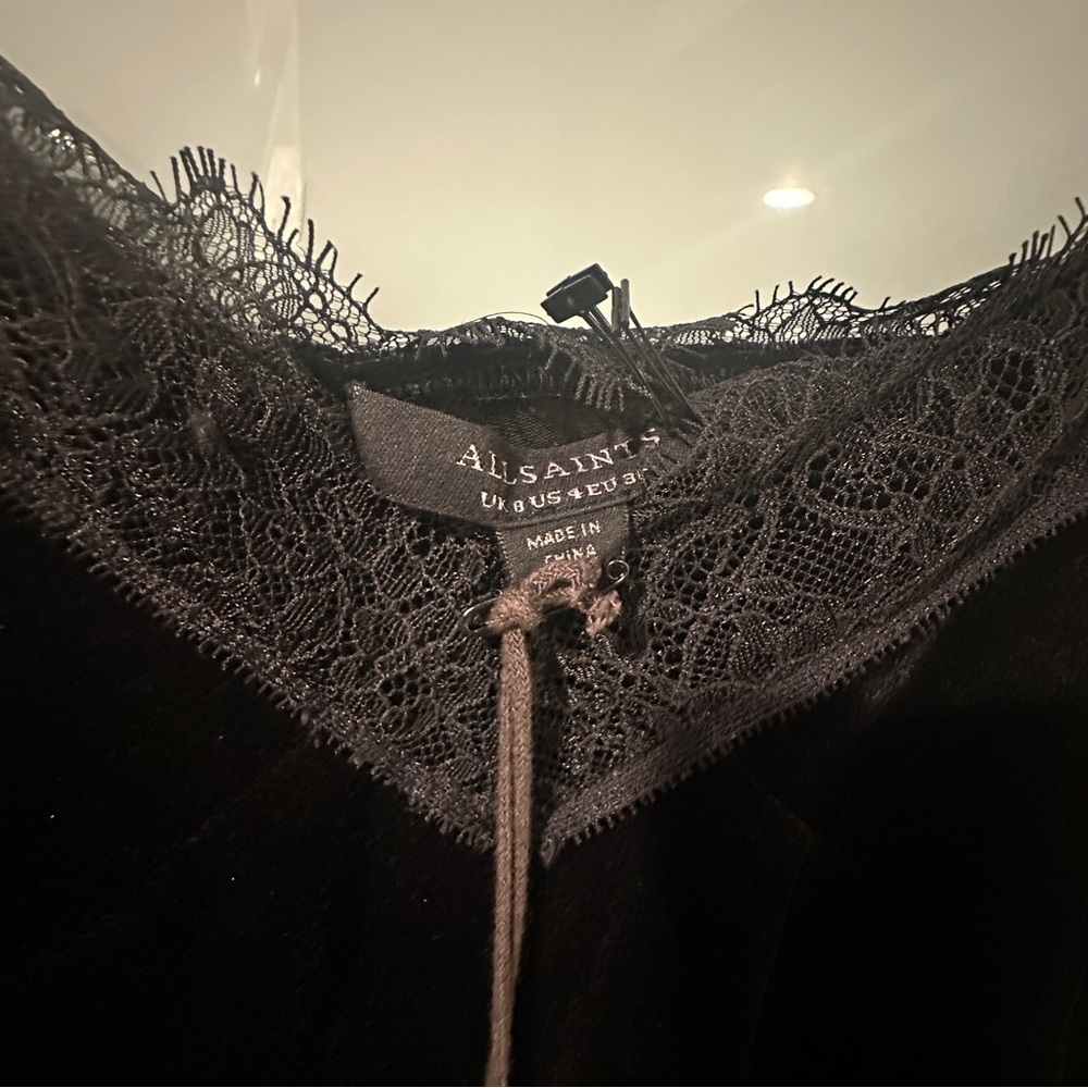 All Saints Black Velvet and Lace Trimmed Camisole U.S. 4/ UK 8 - Picture 5 of 10